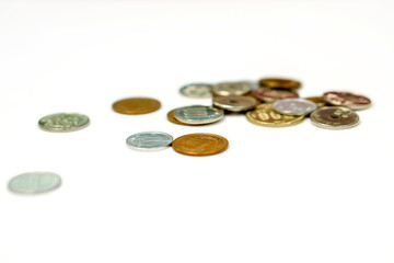 Japan Yen currency coins spread isolate on white background.