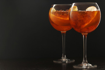 Glasses with aperol spritz cocktail	