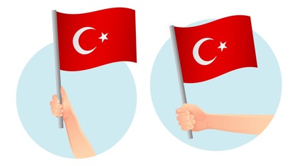 Turkey flag in hand icon