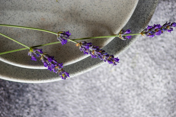 Summer table setting with lavender flowers