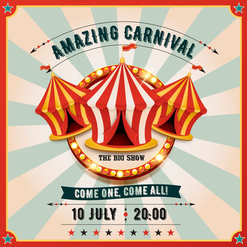 Vintage carnival banner. Circus tent.