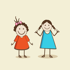 Girl's characters with happy expressions.
