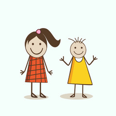 Girl's characters with smiling expressions.