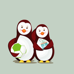 Charater of two penguine in happy mood.