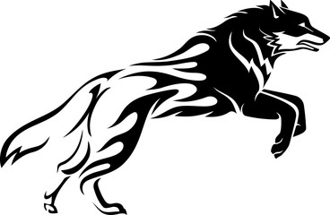 Wolf Tattoo Leaping, Isolated Illustration