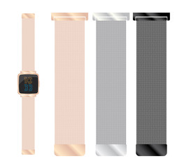 smart fitness tracker watch with rose gold, sliver, black steel milanese straps