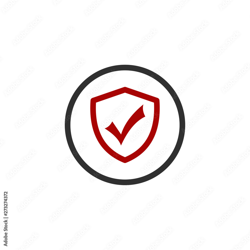Poster Security with check mark icon vector illustration. Protect scurity symbol. Shield logo design template