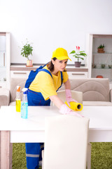 Fototapeta na wymiar Old female contractor doing housework 