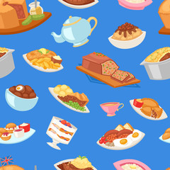 British food vector english breakfast meal and fried meat with potato for dinner or lunch illustration set of traditional dishes in restaurant in Britain isolated on background