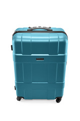 Plastic turquoise travel bag isolated on white background