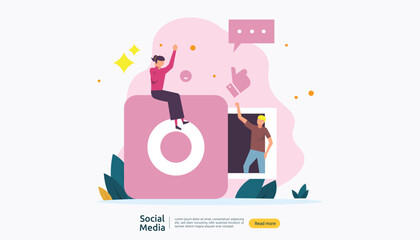 Social Media network and influencer concept with young people character in flat style. illustration template for web landing page, banner, presentation, social, poster, ad, promotion or print media