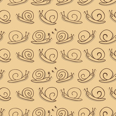 Seamless snails pattern.Ocher background. Vector illustration.