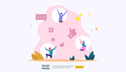 Social Media network and influencer concept with young people character in flat style. illustration template for web landing page, banner, presentation, social, poster, ad, promotion or print media