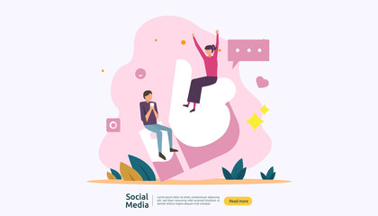 Social Media network and influencer concept with young people character in flat style. illustration template for web landing page, banner, presentation, social, poster, ad, promotion or print media