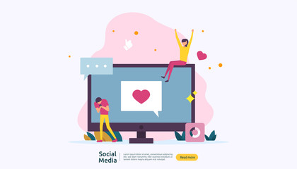 Social Media network and influencer concept with young people character in flat style. illustration template for web landing page, banner, presentation, social, poster, ad, promotion or print media