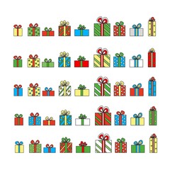 Fototapeta premium illustration. Set, a collection of multicolored gifts with contour.