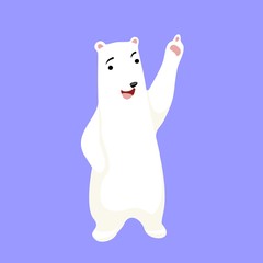 illustration. Without background. Cute polar bear. Cheerful character.  Bear points up.