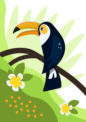Toucan sits on a branch. Tropical bird.