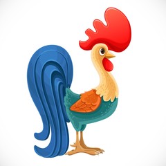 Cute cartoon Rooster with big scallop isolated on white background