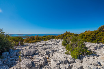 Vransko Lake and Kornati Islands. View from Kamenjak hill. Dalmatia, Croatia.