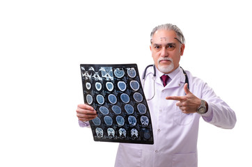 Old male doctor isolated on white 