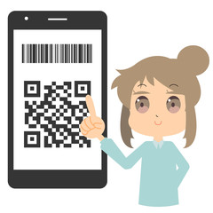 キャッシュレス決済をする女性のイラスト