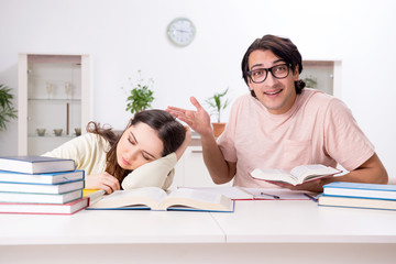 Students preparing for exam together at home 