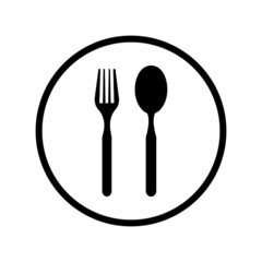 Plate icon, fork and spoon vector icon. Plate, fork and spoon illustration symbol.