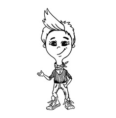 Avatar Young smiling boy standing with right hand icon pictogram hand drawn sketching 