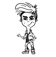 Avatar Young smiling boy standing with right hand icon pictogram hand drawn sketching 