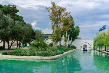 Baku, Azerbaijan, September 23, 2018: a small Venetian Waterpark at the Baku Boulevard.