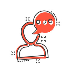 Man head mind thinking icon in comic style. Speech bubble with people vector cartoon illustration on white isolated background. Contemplating dialog business concept splash effect.