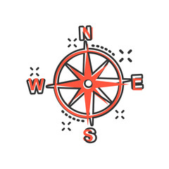 Obraz premium Global navigation icon in comic style. Compass gps vector cartoon illustration on white isolated background. Location discovery business concept splash effect.