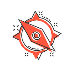 Global navigation icon in comic style. Compass gps vector cartoon illustration on white isolated background. Location discovery business concept splash effect.