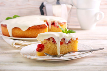 Cherry cake with cream topping