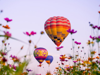 Colourful hot air balloons flying at  Singh Park in Chiang Rai, Thailand.
