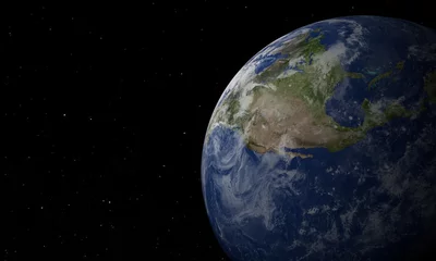 Abwaschbare Fototapete Vollmond und Bäume Blick auf den blauen Planeten Erde im Weltraum mit ihrer Atmosphäre. 3D-Abbildung.