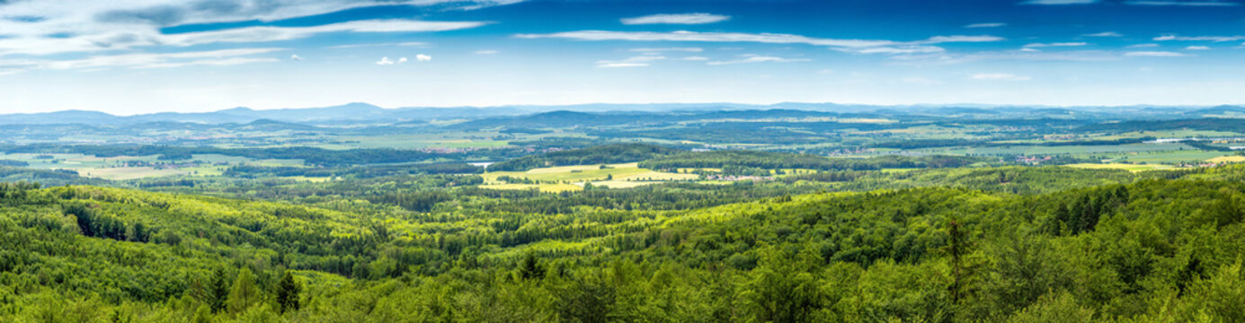 Panoramatic view of the South Bohemia and surrounding landscape, Czech Republic.