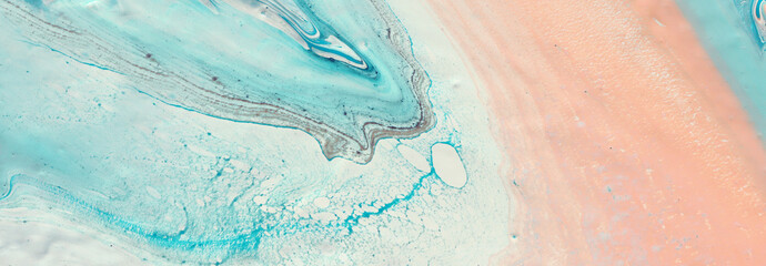 photography of abstract marbleized effect background. Blue, pink, mint and white creative colors. Beautiful paint. banner