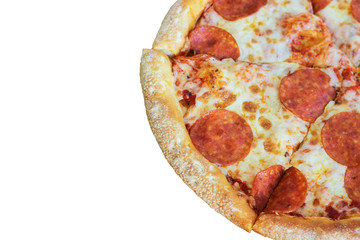 pepperoni pizza with sausage slices. isolate.