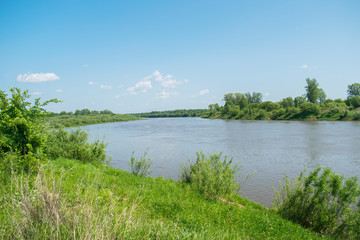 Landscape of Russian nature. Beautiful river in summer. 