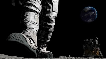 Astronaut walking on the moon. CG Animation.