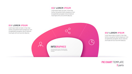 Fototapeta premium Vector pie chart infographic template in the form of abstract shape divided by a three parts