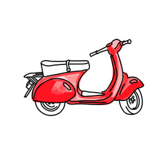 Scooter sketch. Red bike print. Vector simple illustration.