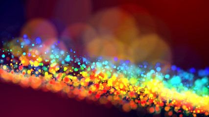 cloud of multicolored particles in the air like sparkles on a dark background with depth of field. beautiful bokeh light effects with colored particles. background for holiday presentations. 8