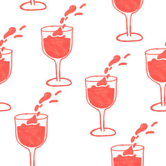 illustration of a pattern of a glass of red wine on a white background