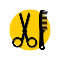 Scissors comb hair salon logo illustration