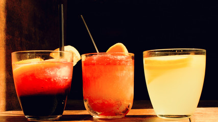 Three glasses with fresh drinks
