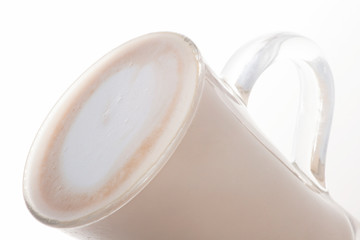 Milk mixed coffee glass top view