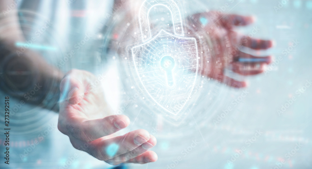 Leinwandbilder businessman using digital padlock security interface to protect datas 3d rendering